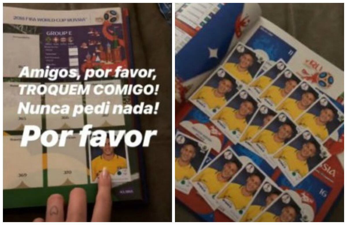Bruna Marquezine ganhou um álbum de figurinhas da Copa, mas o presente tinha uma pegadinha: só tinha adesivo do Neymar. Ela
entrou na brincadeira e pediu para o namorado assinar todas para depois tentar
trocá-las por outras diferentes. 
Mas nem todo mundo levaria tão na esportiva assim encontrar algumas figurinhas repetidas
