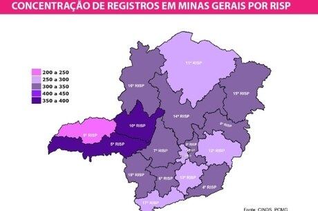 Proporcionalmente, Triângulo e Alto Paranaíba concentram a maior parte dos registros