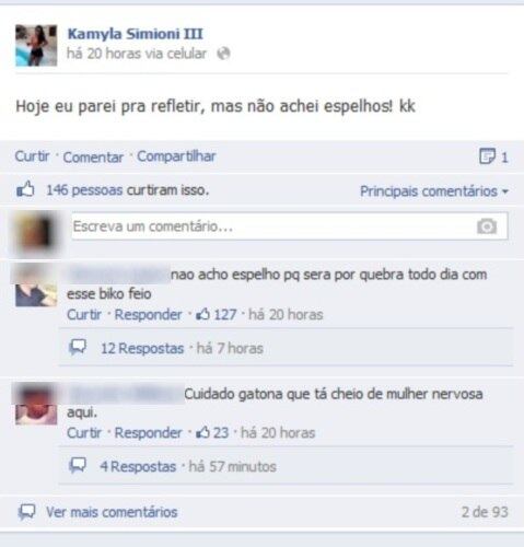 Se era realmente isso o que ela queria, bem que Kamyla conseguiu, pois cada postagem nova em sua rede social gera uma onde de comentários e compartilhamentos