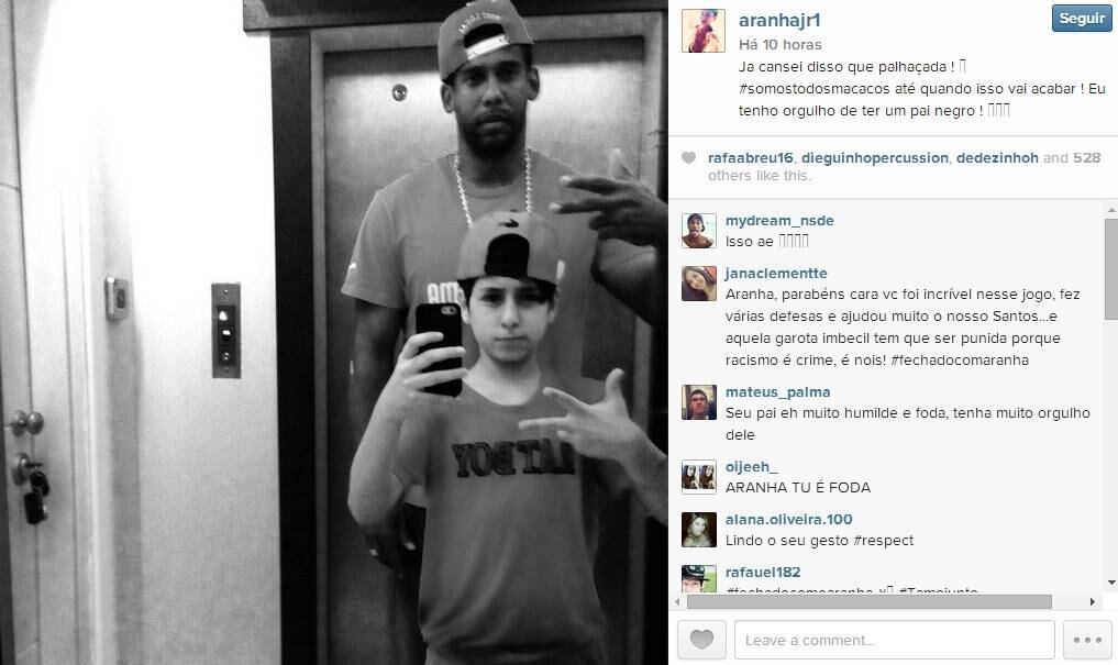 Filho de Aranha utilizou as redes sociais para defender o goleiro