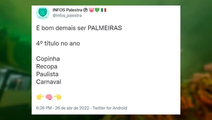 Na mesma semana em que viu o time golear o Corinthians em campo, palmeirenses comemoram título da Mancha Verde no Carnaval de São Paulo.