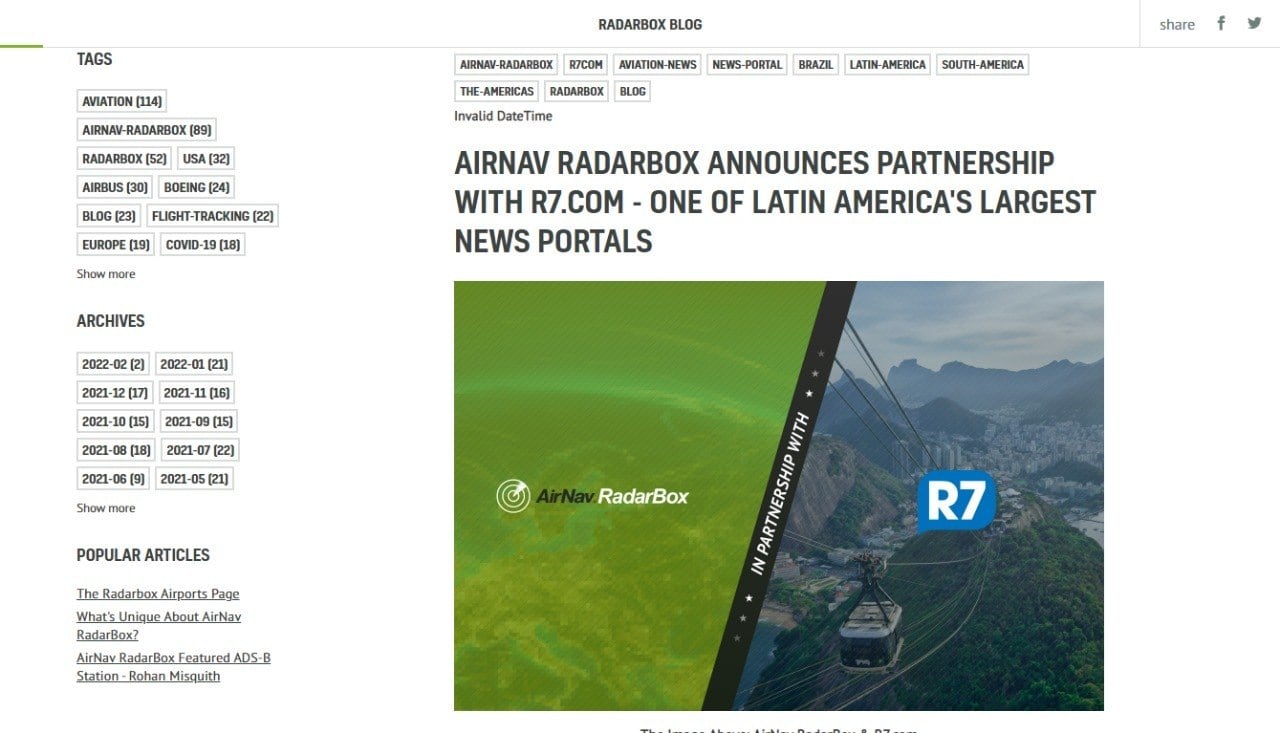 Airnav RadarBox: parceria com o Blog
