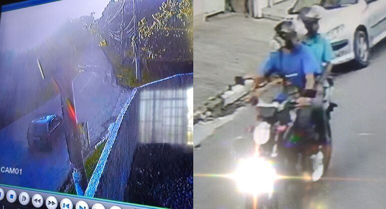 Policial estava em carro preto, enquanto bandidos fugiram em uma moto