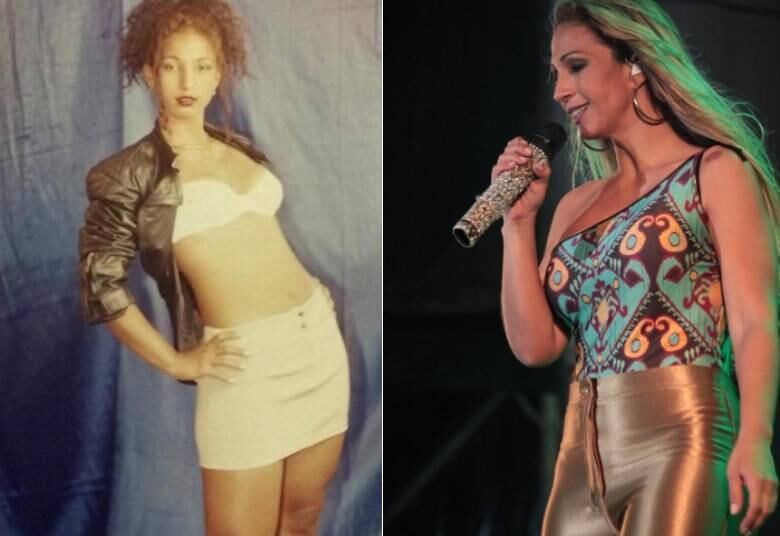 Aos 20 anos, Valesca começou a fazer seus trabalhos como modelo. Na imagem da direita, ela estava, inclusive, grávida de Pablo, seu único filho. Atualmente, Valesca se dá o luxo até de se apresentar usando calça, o que no passado era impossível de imaginar