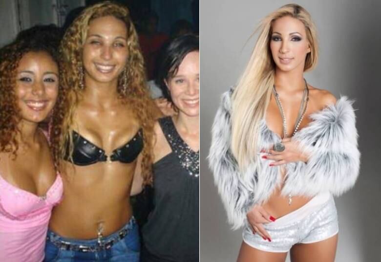 Os fios loiros foram aparecendo no decorrer da carreira de funkeira. Como vocalista da Gaiola das Popozudas, Valesca já estava com um tom mel. A barriga de fora também foi mudando. Na imagem da direita, o cabelo platinado e o figurino já mudam bastante
