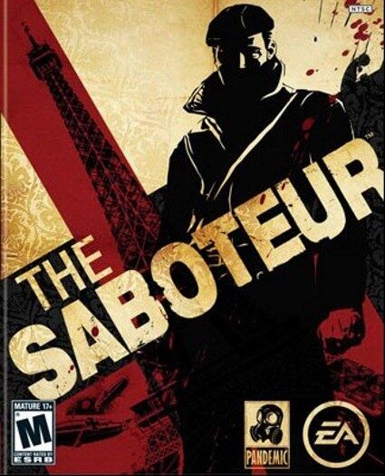 The
Saboteur não é jogo muito bom, mas esta capa é ótima. O game, lançado
em 2009, se passa durante a Segunda Guerra Mundial e mostra as forças nazistas
ocupando a França. A capa e suas cores dão um clima noir, bem próprio de filmes
desta época