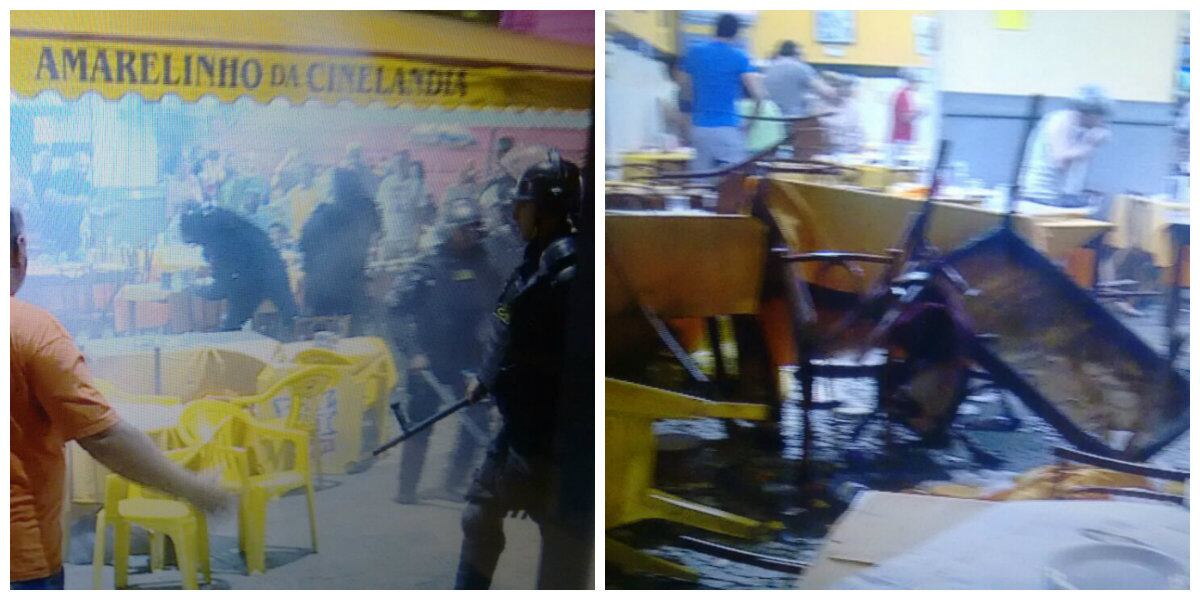 Para reprimir manifestantes que estavam perto do bar, policiais acabaram ferindo e assustando clientes

