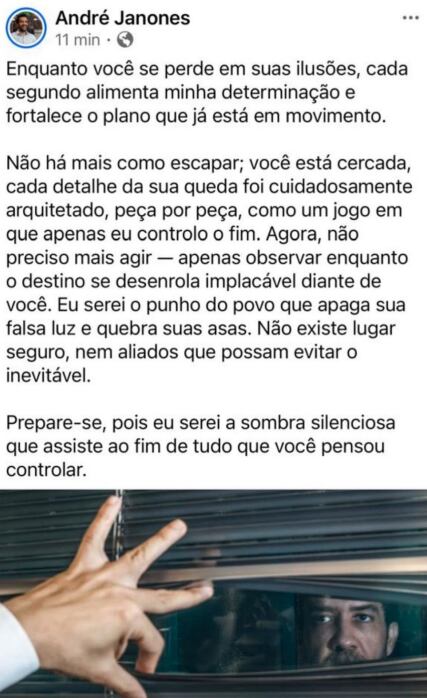 Ex-companheira diz que publicação foi feita para ameaçá-la