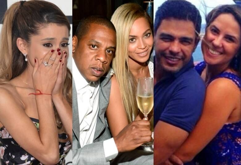 Ninguém está livre de uma traição. Muito menos os cantores famosos. E, por conta da vida pública, as puladas de cerca acabam caindo na boca do povo. Nesta semana, Ariana Grande não teve vergonha em assumir que foi traída. Ela contou a história em uma música e não poupou detalhes. Já com outros artistas, as traições acabam rendendo mais até que a própria música, caso do separa ou não separa de Beyoncé e Jay Z e do fim do casamento de Zezé Di Camargo. Confira nas imagens a seguir