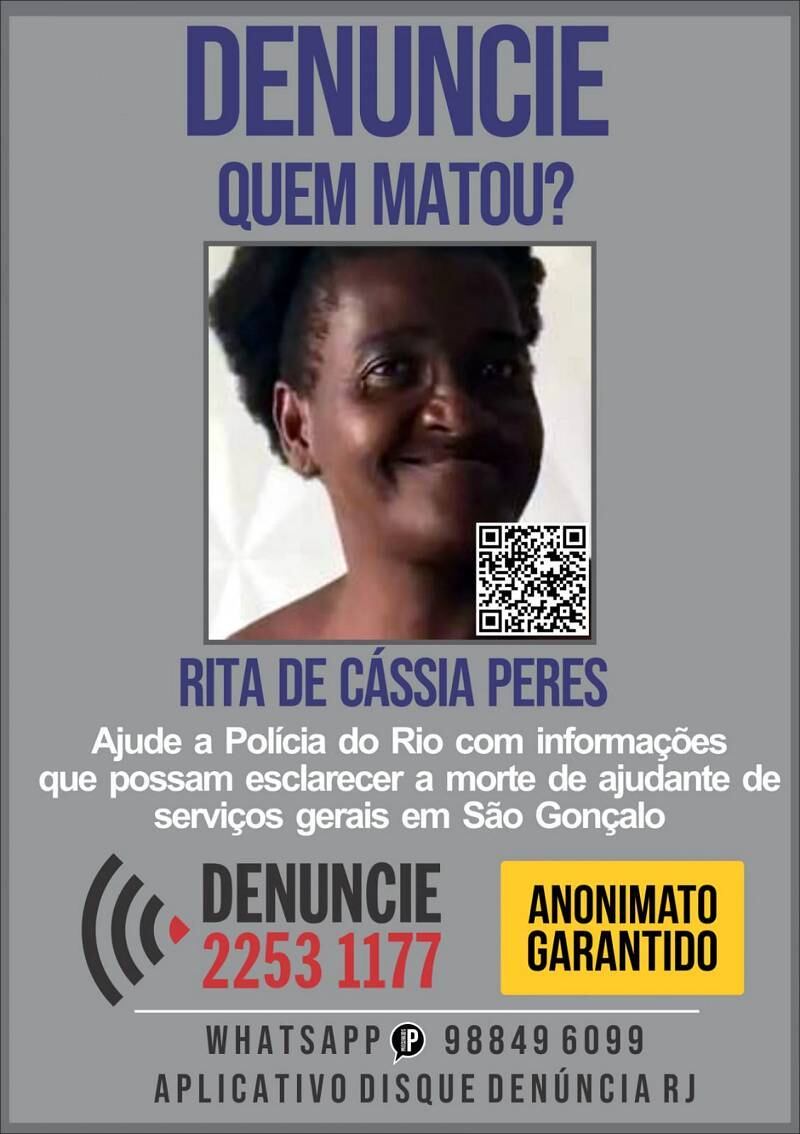 Polícia pede informações sobre quem matou Rita de Cássia em São Gonçalo
