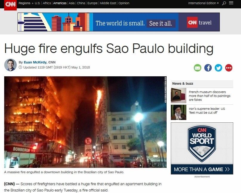A rede de notícias americana CNN classificou o incêndio como "dramático" e destacou que o Corpo de Bombeiros não espera encontrar mortos e feridos nos escombros do prédio
