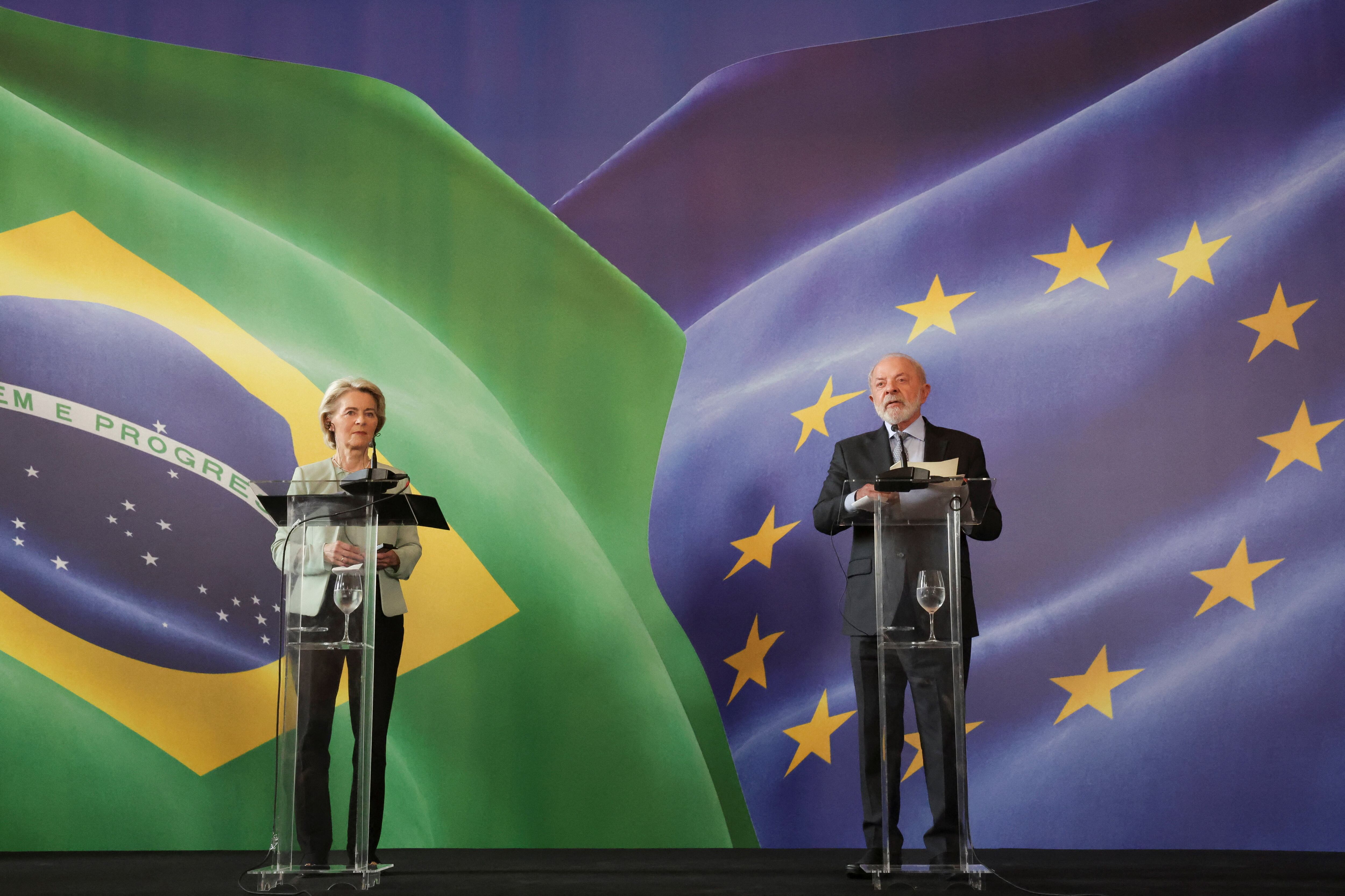 Brazil’s President Luiz Inacio Lula da Silva attends a press conference with European Commission President Ursula von der Leyen, at the Itamaraty Palace in Rio de Janeiro, Brazil January 16, 2026. REUTERS/Ricardo Moraes