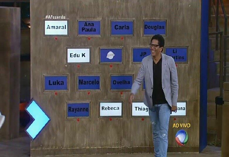 Luka Ribeiro apagou o nome de Li Martins, tirando a cantora do jogo
+ JP Mantovani diz o que achou sobre Luka acordar Douglas no dia do ofurô: "Uma dose de trairol"
+ Começou a lavagem de roupa suja de A Fazenda 8, veja as primeiras respostas de Douglas e Minerato
+ Veja fotos dos bastidores da grande final de A Fazenda 8
+ Veja as expressões de Ana Paula Minerato, vice-campeã de A Fazenda 8
+ Douglas Sampaio é o campeão de A Fazenda 8. Relembre a participação do vencedor
+ Ana Paula Minerato é vice-campeã de A Fazenda 8. Veja como foi a participação da peoa no reality show
+ Luka Ribeiro é o terceiro colocado de A Fazenda. Relembre a trajetória do ator
+ “Tem participante que vai colher frutos muito ruins aqui fora”, crava JP Mantovani
+ Douglas leva tapa na cara de Mara Maravilha, cai no choro e afirma: "Ela não merece um pingo de respeito"