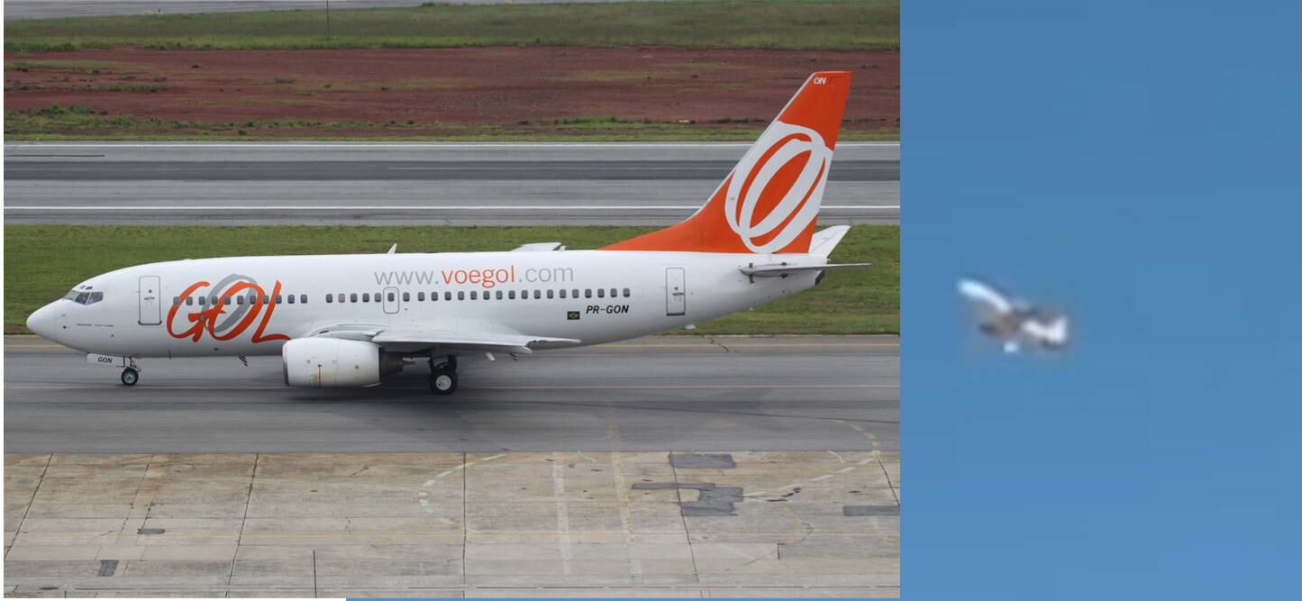 Detalhe da aeronave gravada ao sobrevoar Guarulhos após o incidente