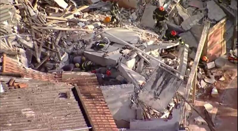 As três vítimas socorridas foram uma menina de um ano e dez meses, um garoto de cinco e uma mulher, que foi atingida por escombros enquanto passava pelo local