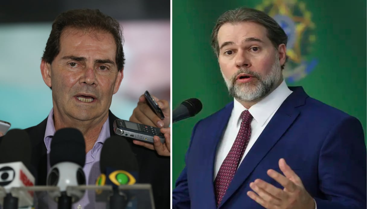 Montagem com a foto do presidente do Solidariedade, Paulinho da Força, ao lado do ministro do STF Dias Toffoli