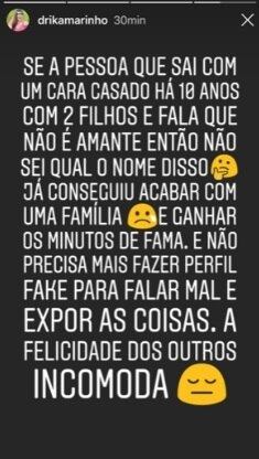 Drika desabafou na web
