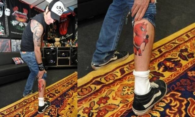 O diabinho de Dinho Ouro Preto, feita na perna direita, não é de todo ruim. Mas não combina muito com o cantor