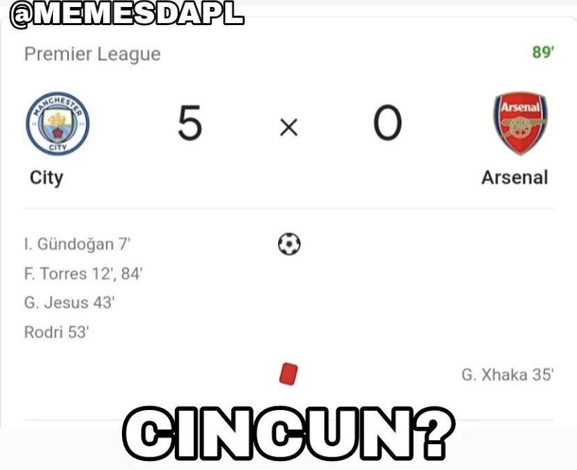 Premier League: os melhores memes de Manchester City 5 x 0 Arsenal