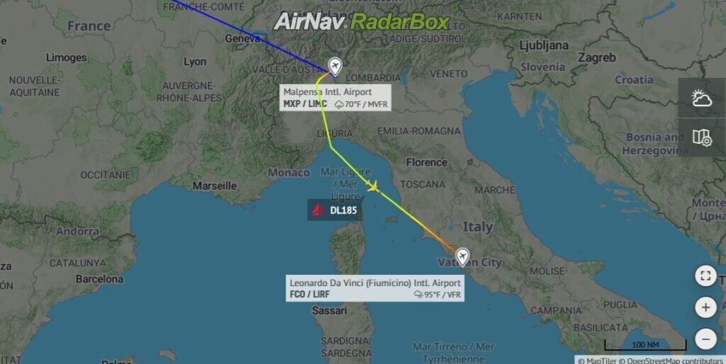 Voo da Delta que decolou de Milão–Malpensa para Nova York desviou para Roma