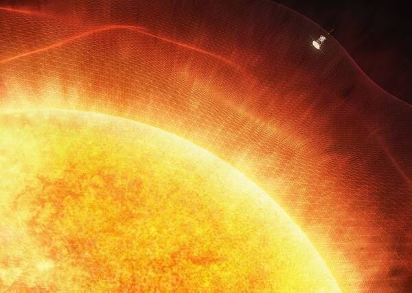 Ilustração da Nasa representa a sonda PSP orbitando a coroa do Sol