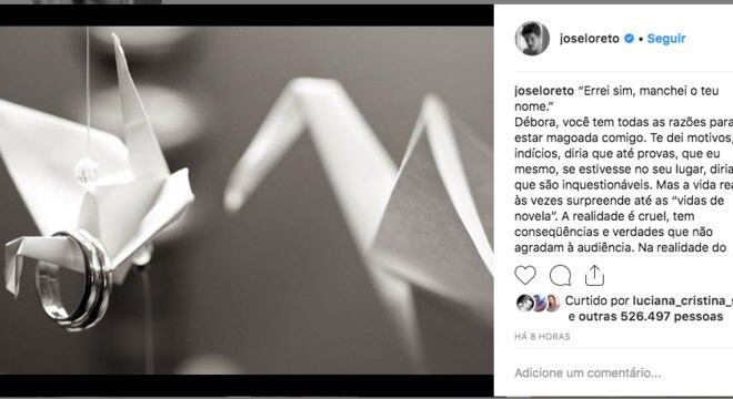 "Eu errei", admitiu José Loreto nas redes sociais