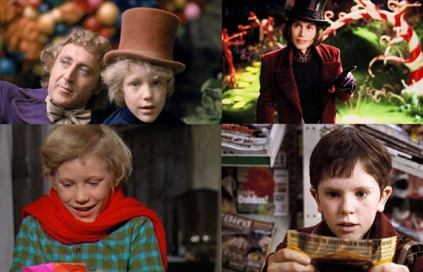 A Fantástica Fábrica de Chocolate: Em 1971, mesmo que o filme se passasse em mundo mágico, os personagens permanecem com figurinos semelhantes aos usados na época. E, claro, não se vê tantos recursos de efeitos especiais.

A versão de Tim Burton (2005) é quase realista. Em algumas cenas, os famosos anões umpa lumpa apareciam em montes, dando a impressão de que seriam milhares de figurantes, mas na verdade era apenas uma reprodução de rostos iguais