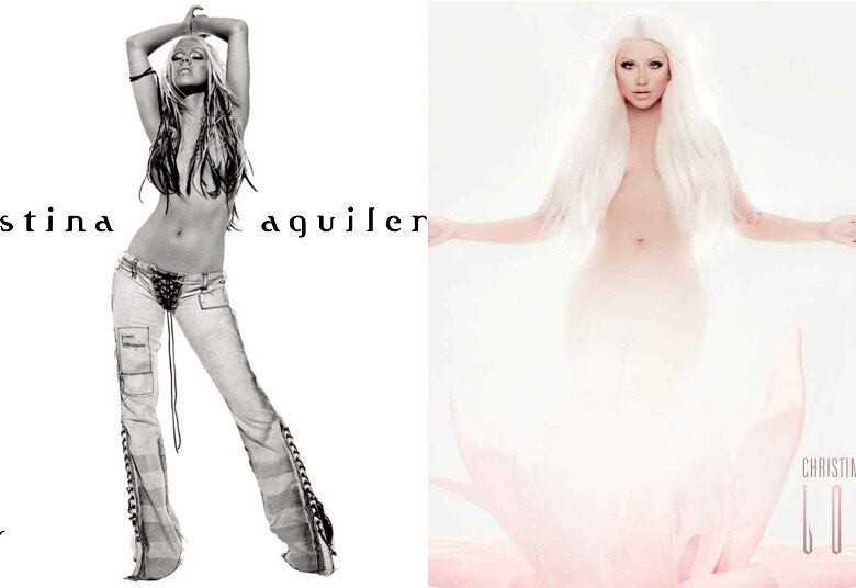 Christina Aguilera — Stripped (2002) e Lotus (2012)
Considerado por muitos fãs como a virada na carreira de Christina Aguilera, o Stripped mostra a cantora com os cabelos cobrindo os seios. No Lotus, de 2012, ela surge também os as madeixas escondendo tudo e uma luz forte tampando a parte de baixo