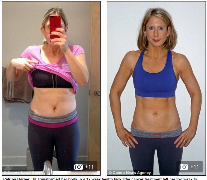 Após ser devastada por um câncer cervical, Petrina Barber, de 34 anos, ficou em uma cadeira de rodas e seu marido tinha até mesmo que escovar os seus dentes e lavar seu cabelo. O tratamento da doença a deixou tão fraca que ela não conseguia sequer segurar seu filho de apenas cinco meses no colo. Para poder voltar a tomar conta do pequeno, ela teve que transformar seu corpo
