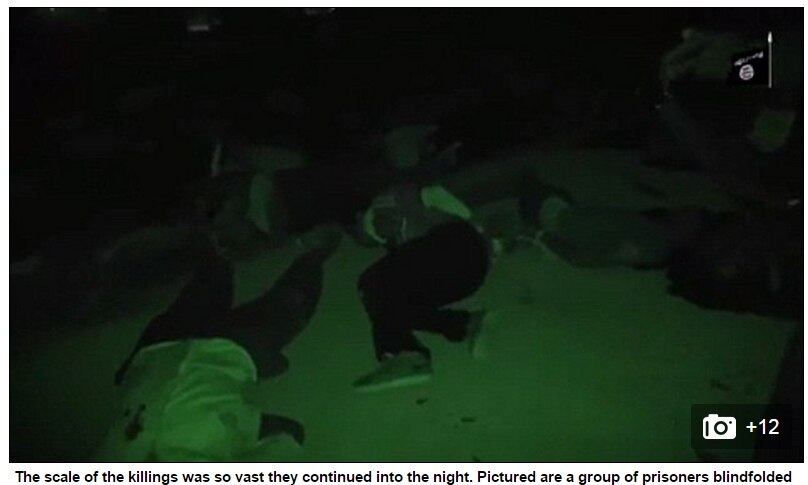 Outros são executados individualmente, em um massacre que
continua durante a noite inteira. Os extremistas chegam a utilizar uma
escavadeira para deslocar as pilhas de corpos