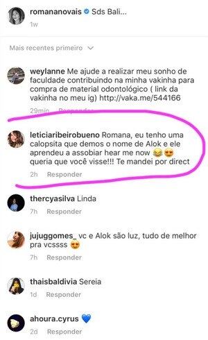 Leticia comentou em foto