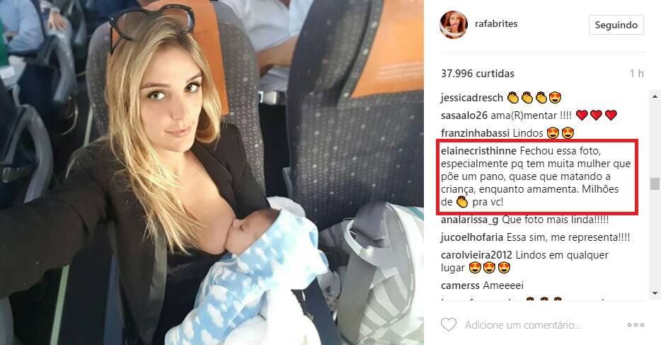 Veja a seguir mais mensagens de apoio à Rafa Brites

— Fechou essa foto, especialmente porque tem muita mulher que põe um pano, quase que matando a criança, enquanto amamenta. Milhões de palmas pra você!