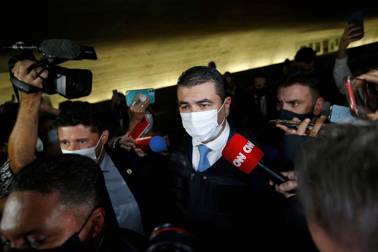 Brazilian Federal Deputy Luis Miranda walks before a meeting of the Parliamentary Inquiry Committee (CPI) to investigate government actions and management during the coronavirus disease (COVID-19) pandemic, at the Federal Senate in Brasilia, Brazil June 25, 2021. REUTERS/Adriano Machado