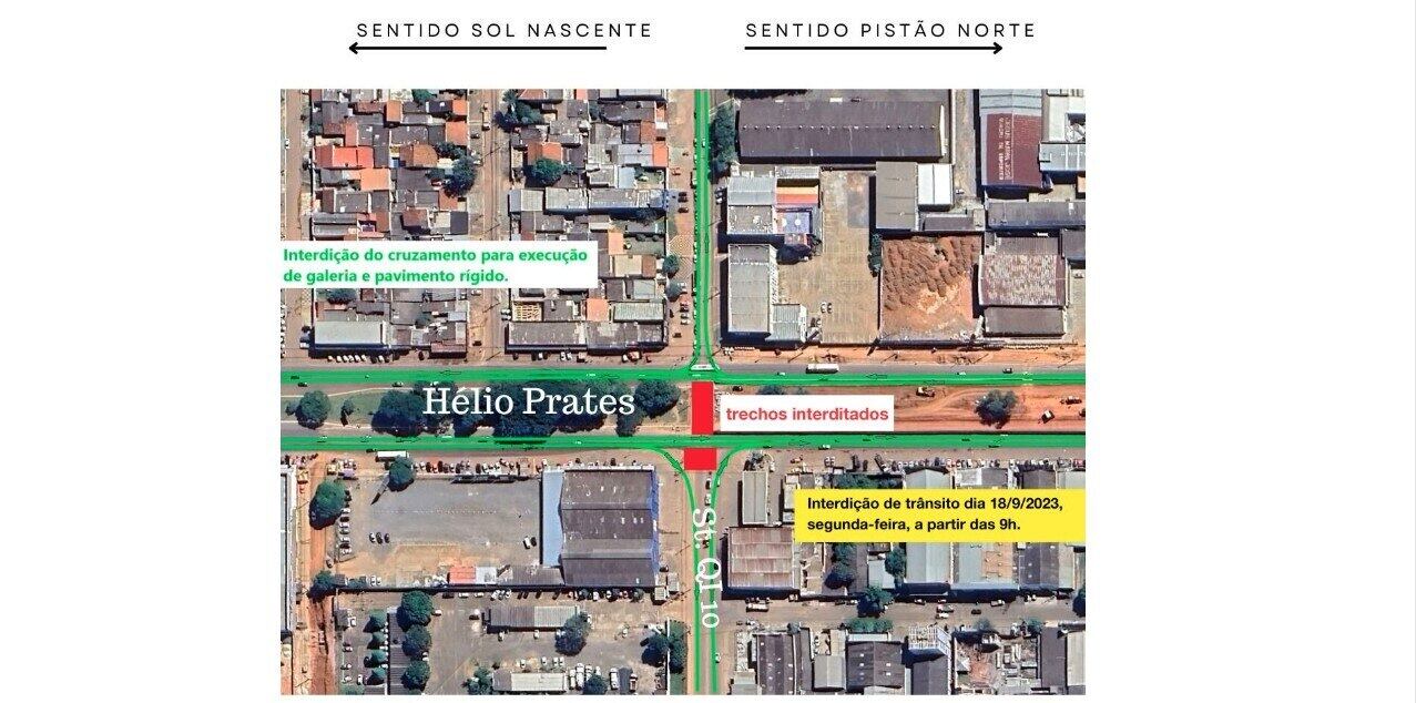 Área vermelha indica trechos interditados; fechamento deve durar 15 dias