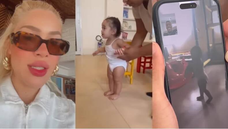 Os dois nunca deixaram de fazer ligações de vídeo para mostrar Cecília um ao outro, quando estão longe. Eles, inclusive, assistiram aos primeiros passos da pequena juntos