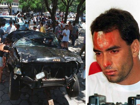 Na década de 90, Edmundo também virou notícia por conta de acidente de carro. A colisão culminou na morte de três pessoas. O jipe do craque ficou bastante destruído