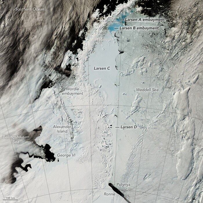 No ano passado, cientistas afirmaram que a rachadura na
Larsen C estava aumentando rapidamente.
Mas, em dezembro, o ritmo aumentou a patamares nunca antes
vistos, avançando 18 km em duas semanas