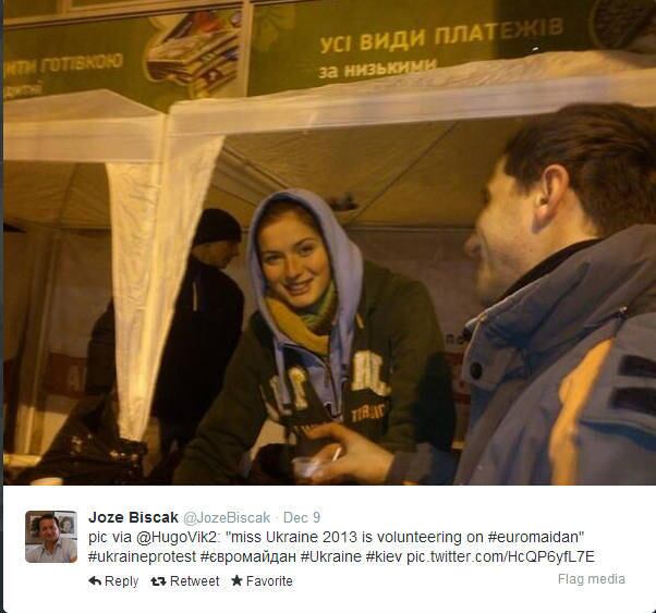 Nas ruas de Kiev, capital da Ucrânia, tem até Miss trabalhando como voluntária para cuidar dos manifestantes