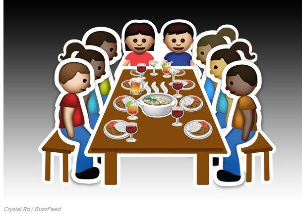 O emoji para "festa em formato jantar". Algo bem típico dos trintões