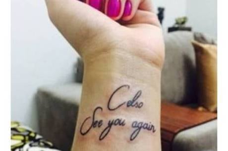 Homenagem póstuma 2
Ainda falando de Jennifer Pamplona, a ex-namorada do Ken Humano, resolveu eternizar seu amor por Celso Santebañes. A modelo fez uma tatuagem no pulso e escreveu a frase "Celso, see you again", que em inglês significa "vejo você novamente" 
