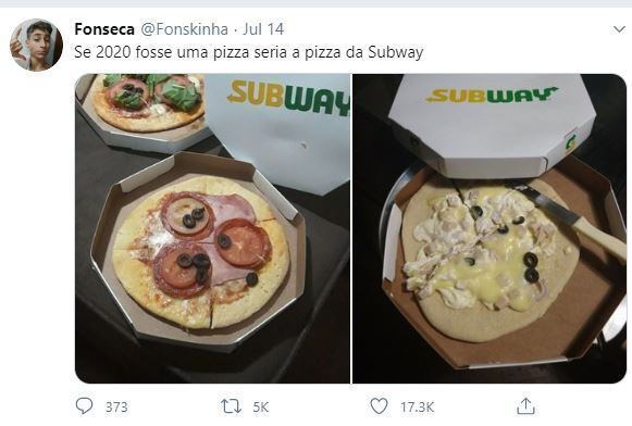 "Pedimos desculpas e já estamos apurando o ocorrido. Fomos surpreendidos com o seu caso e gostaríamos de esclarecer que esta pizza não está nas especificações que acreditamos serem as ideais", informou o perfil oficial do Subway no Twitter. A internet ainda não perdoou. "Se 2020 fosse uma pizza, seria a do Subway", escreveu um usuário em sua rede social