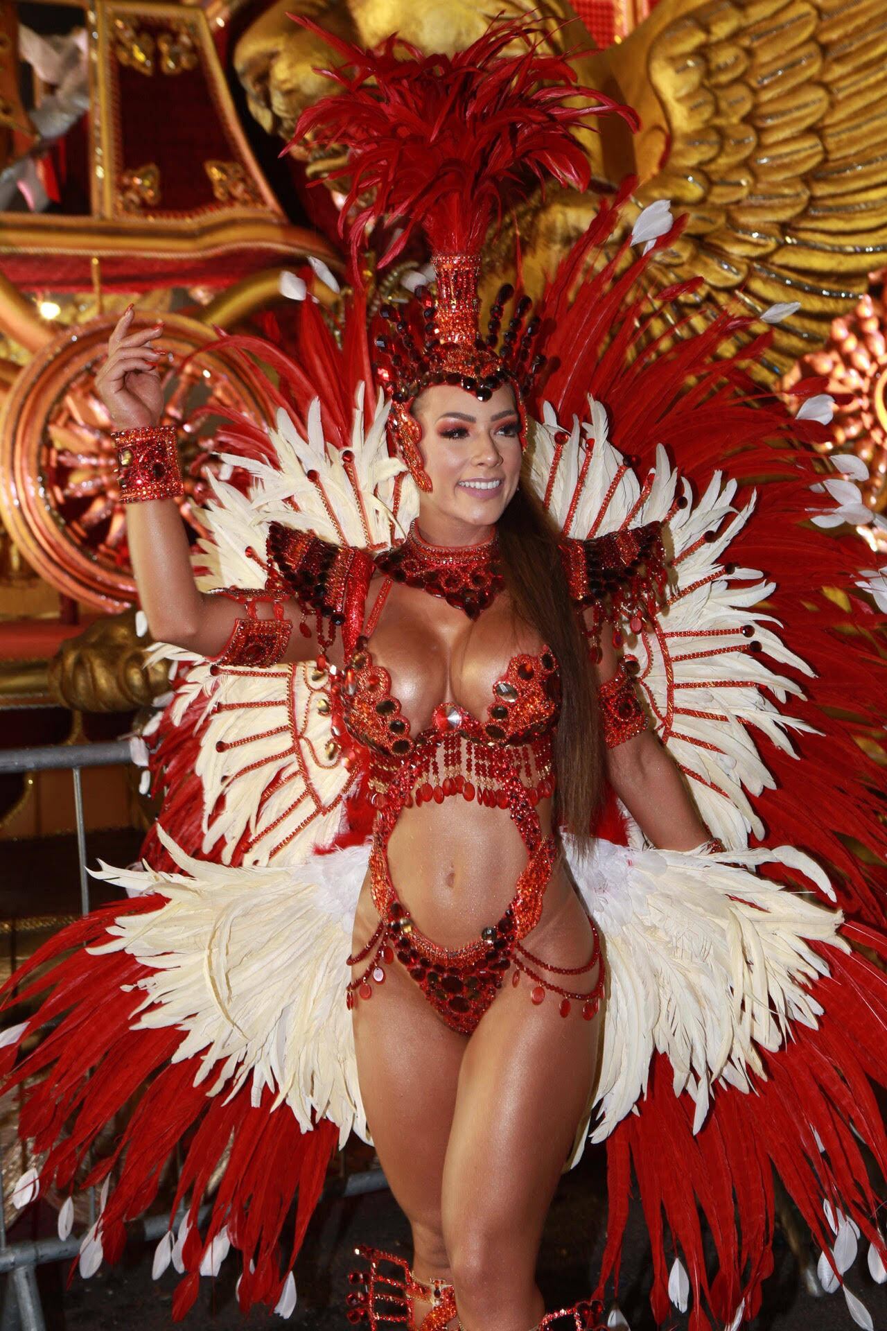 A ex-Panicat Wendy Tavares que se apresentou essa noite pela X9 revelou estar com uma fantasia de 15 quilos e que custa R$ 40 mil. Com figurino de Paulo Guedes, Wendy foi um dos destaques da escola
