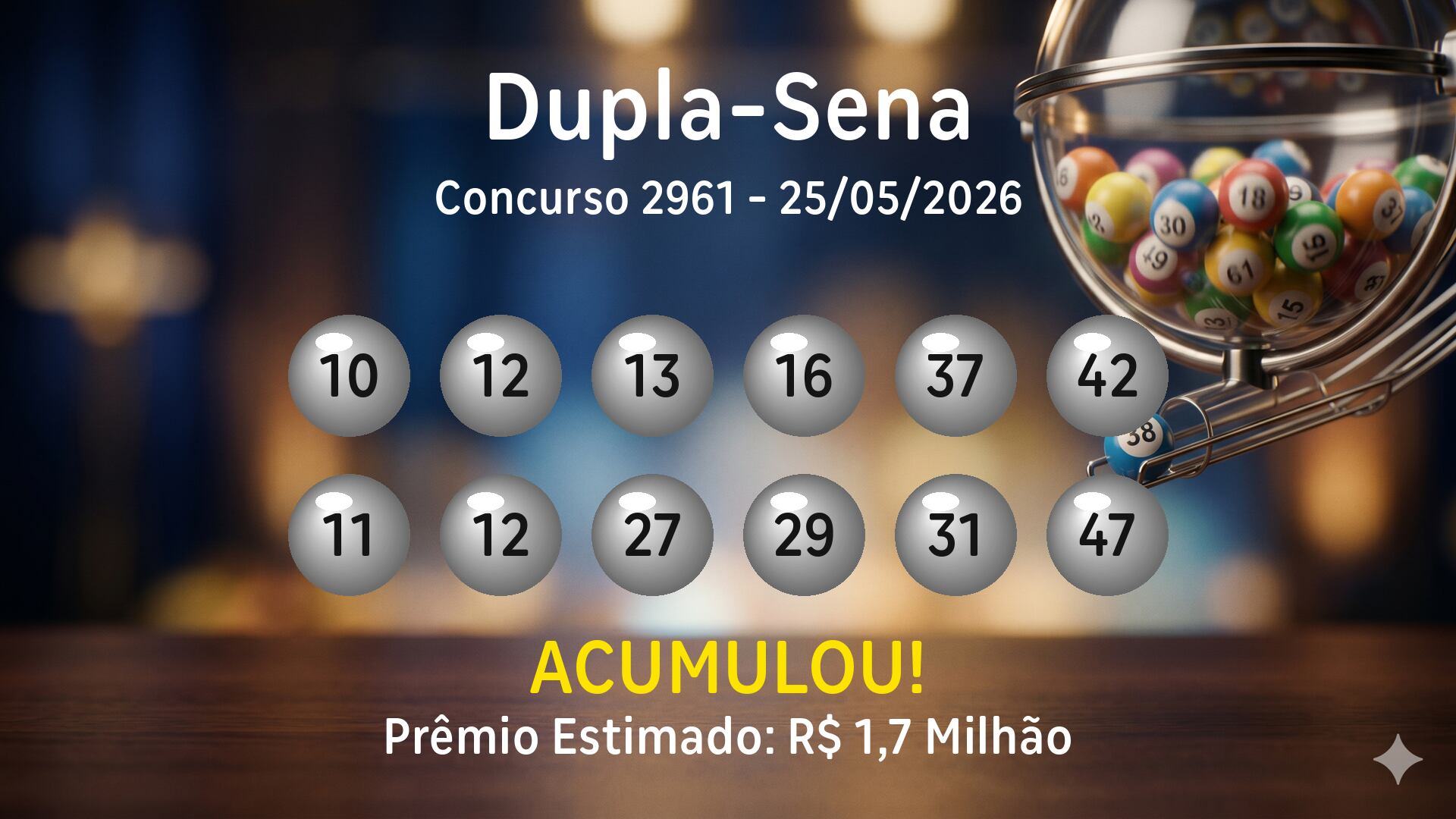 Dupla-Sena: veja os números sorteados no concurso 2961