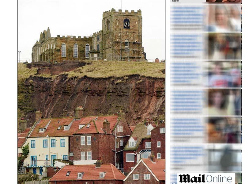 A igreja de St. Mary (Santa Maria), em Whitby, é cenário do livro Drácula, publicado em 1897 por Bram Stoker. Segundo informações do tabloide britânico Daily Mail, ossos humanos foram arrastados pelo deslizamento em direção às casas localizadas logo abaixo do morro