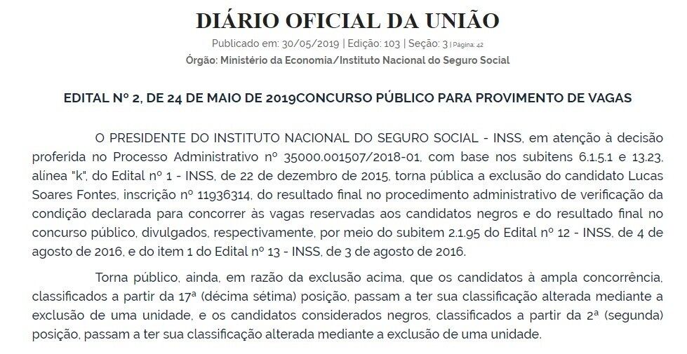 Exoneração foi publicada em 24 de maio