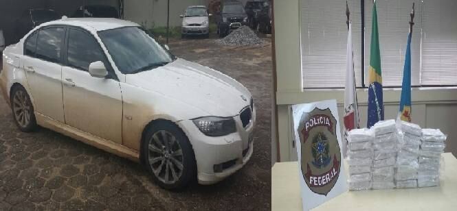 BMW está avaliada em R$ 84 mil e cocaína estava dividida em 30 tabletes de 1 kg cada