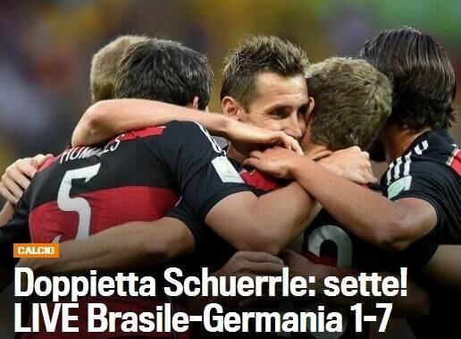 Já a Gazzetta Dello Sport,
principal diário esportivo da Itália, também não brincou com o
massacre alemão
