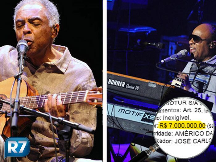 Stevie Wonder e Gilberto Gil: causou polêmica o
pagamento de R$ 7 milhões pagos pela Prefeitura do Rio de Janeiro aos
shows dos cantores no natal de 2012, sobretudo porque o nome deles não
constava no contrato do Diário Oficial — vide acima. O próximo cachê, o
mais caro desta reportagem, é do rei da música nacional. O R7 revirou documentos oficiais municipais e estaduais para provar, nas imagens a seguir, quanto cada artista embolsou