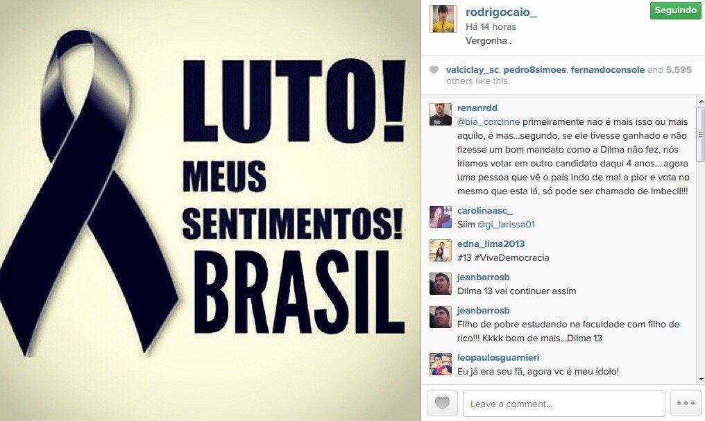 O meio boleiro se manifestou pouco com relação às eleições. Um dos poucos a fazerem isso foi o zagueiro são-paulino Rodrigo Caio