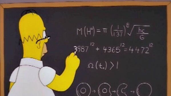 Bóson de Higgs

Em 1998, Homer prevê a massa do Bóson de Higgs em uma equação que é espantosamente similar à verdadeira. Simon Singh, autor do livro chamado Os Simpsons e seus Segredos Matemáticos, alega que a série descobriu o resultado do grande colisor de hádrons com 14 anos de antecedência
